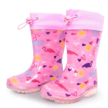 Children's Rain Boots, Cartoon Flamingo Pattern, Waterproof & Non-Slip Rain Shoes, Suitable For Boys And Girls, Easy To Put On And Take Off, Toddler Outdoor Rainy Day Shoes - Pink - View 3