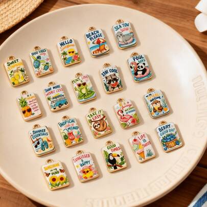 6/12-Piece Set Of Cute Mixed-Color Animal Summer Pendants, Colored Alloy Pendants, Suitable For DIY Keychain Making.
