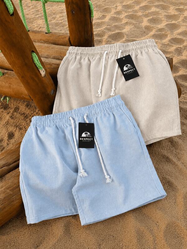 Kit 2 Bermuda Linho Masculina Luxo Casual Short Praia Verão Mauricinho Old Money