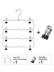 1/2/3pcs 4/6-Tier Stainless Steel Folding Pants/Skirt Rack Combination Set, Space-Saving Multi-Layer Clothing Storage Organizer, Suitable For Wardrobe And Closet, Can Store Jeans, Skirts, Metal Structure, Christmas Home Decor, Back To School Supplies - Silver - View 12