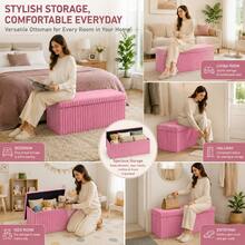 Aafan Ottoman Bench With Lid, 90L Storage, 120kg Capacity, Foldable, No Tools Needed, Engineered Wood, Reinforced Base, Ribbed Fabric, High-Resilience Foam - A - View 6