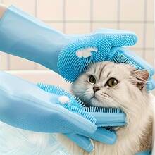 Găng tay tắm chải lông cho thú cưng, bàn chải silicon mềm cho chó và mèo, massage da nhẹ nhàng, loại bỏ lông rụng hiệu quả, dụng cụ tắm rửa cho thú cưng nhỏ và lớn - Nhiều màu - Xem 3