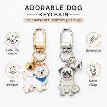 1/2pcs Enamel Dog Keychain With Bell & Swivel Clasp, 2 Styles, Cute Bag Charm For Keys, Handbags, Backpacks And Pet Lover Gifts - Black and White - View 7