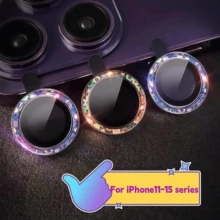 Silver Camera Lens Protector Film, Compatible With IPhone 17pro Max/16/15/14 Plus/13/12/11 Phone Lens Protector Film, Full Coverage Camera Glass Film, Shiny Star Lens Decoration Sticker, Fashionable Phone Accessory, Effective Scratch Resistance - Silver - View 2