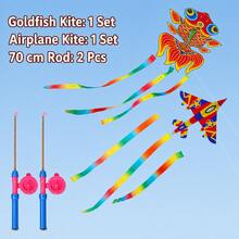 BSKT 2pcs Multi-Color Mini Handheld Fishing Rod Kite, Outdoor Lawn Open Space Leisure Flying Play, Outdoor Leisure Sports Crowd, Lightweight Fiberglass Rod Frame, Waterproof Printed Polyester Fabric, Integrated Handheld Fishing Rod Bracket, Butterfly Goldfish Airplane Multiple Shapes, Lightweight And Easy To Fly, Foldable And Compact For Portable Storage - Multicolor - View 11