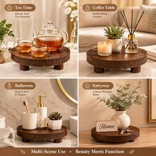 Rustic Round Wooden Display Stand, Natural Wood Pedestal Riser For Home Decor, Candle, Plant, Dessert & Coffee Table Styling - A - View 8