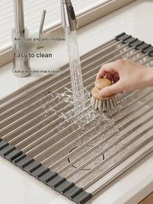 1pc Stainless Steel Expandable Dish Rack, Can Be Placed Over Sink, Black And Gray, With Adjustable Arms, A Fully Functional Kitchen Sink Storage Rack, Suitable For Vegetables And Fruits Kitchen Utensils Set, Can Be Used In Kitchen And Bathroom, A Great Gift For New Year And Christmas - Multicolor - View 6