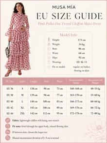Pink Polka Dot Chiffon Maxi Dress, High Neck Bow Detail Long Sleeve Tiered Ruffle Dress For Women - 粉色 - 查看 11