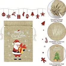 56/62/74pcs Christmas Gift Drawstring Burlap Bags(With Tags), Candy Snack Storage Packaging Bags, Gift Bags, Party Holiday Decoration Drawstring Pouches, Small Cloth Bags With Santa Claus, Christmas Tree, Snowman, Reindeer Designs - Style B - View 2