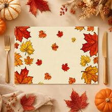 1pc/4pcs/6pcs/8pcs, Autumn, Fallen Leaves Pattern Suitable For Dining Table, Breakfast Mat, Coffee Bar, All-Season Decoration, Washable Table Mat, Room Decor, Kitchen Dining Table Mat, Indoor/Outdoor Party Decor, Home Decor, Ideal Gift - Multicolor - View 3