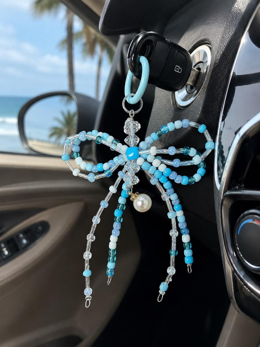 1pc Fresh Beaded Bow Bag Charm, Gentle Girl Style Pearl Pendant, Versatile Keychain, Soft Healing Bag Accessory, Commute Versatile Girly Small Ornament - Multicolor - View 1
