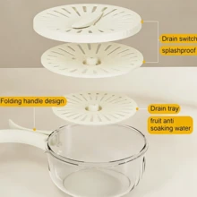 Multifunctional Washing Basin With Strainer And Drain, 2-In-1 Design, Featuring A Foldable Handle And Lid-A Practical Plastic Basket For Washing Fruits And Vegetables In The Kitchen Or On Picnics - 16 X 8.5 cm - View 4