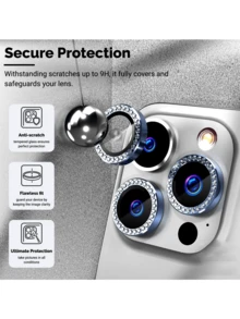 Yezodawee 4件組 Phone 18 Pro Max/Phone 18 Pro/11-17 Pro Max 相機鏡頭保護貼，鑲鑽亮片設計，9H 防爆強化玻璃金屬邊框，5D 全景貼合，防刮/防水/防指紋，適合夜間攝影、戶外探險禮物、生日禮物，適合家人與朋友，閃亮水晶鏡頭保護貼，手機配件，防震/防摔，全方位覆蓋保護 - 藍色 - 查看 2