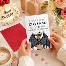 1pc Funny Birthday Card - "I Sent You This Card" Humorous Design With Crowned Bat Illustration, Suitable For Men And Women, Perfect For Family And Friends, Unique Birthday Gift For Fans, Birthday Card, Christmas Decor, Home Christmas Gift, Christmas Decoration - Multicolor - View 4