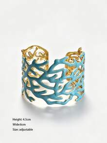 Blue Collection Stainless Steel Enamel Open Adjustable Size Bracelet, Starfish Shell Coral Design, Minimalist Fashion Summer Beach Jewelry, Romantic Personalized Accessory, Clothing Matching Cuff Decoration - Stainless Steel Bracelet Blue Series - View 20