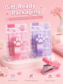 1pc Cute Cat Paw Mini Stapler, Gradient Color Portable Small Stapling Machine, Kawaii Desktop Stationery Tool For Students Office Supplies - Multiple Styles - View 1