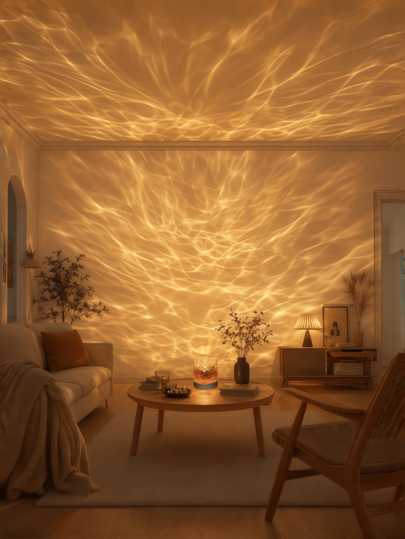 1pc Round Projector Lamp, Night Light, LED Light With Rotating Water Wave Dynamic Effect, USB Powered, 7 Colors And 16 Colors Optional, 16 Colors With Remote Control, Suitable For Room, Living Room, Bedroom Decoration, Room Decor