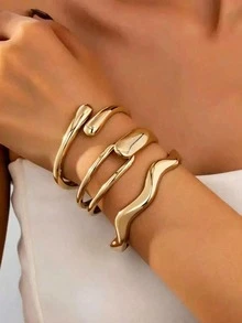 3pcs/2pcs/1pc Luxury Bracelet, Gold Bracelet, Wide Bracelet, Thick Bracelet, Bracelet Set, Wide Bracelet - Yellow Gold - View 5