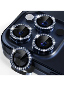 Yezodawee 4件組 Phone 18 Pro Max/Phone 18 Pro/11-17 Pro Max 相機鏡頭保護貼，鑲鑽亮片設計，9H 防爆強化玻璃金屬邊框，5D 全景貼合，防刮/防水/防指紋，適合夜間攝影、戶外探險禮物、生日禮物，適合家人與朋友，閃亮水晶鏡頭保護貼，手機配件，防震/防摔，全方位覆蓋保護 - 藍色 - 查看 6