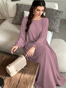 1pc Women's Daily Commute Versatile Abaya Dress With Drawstring Cuffs And Beaded Design, Suitable For Daily Outings And Friends Gatherings - Multicolor - View 13