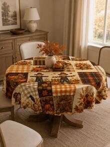 Autumn Pumpkin Scarecrow Patchwork Tablecloth, Halloween Home Decor, Fall Tablecloth Thanksgiving Dining Table Decor, Rustic Farmhouse Decor Country Style Printed Tablecloth, Vintage Plaid Pumpkin Pattern Rectangular Tablecloth, Kitchen Dining Room Tabletop Decoration - Multicolor - View 8
