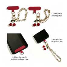 1pc Cute Cherry Keychain Phone Strap, Cherry Phone Charm Lanyard, Girly Style Phone Chain Pendant Accessory - Red - View 4