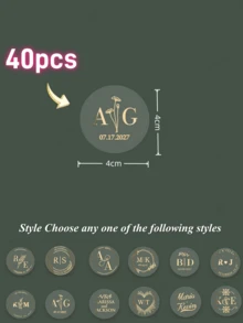 1/10/20/40/80/160/320pcs Custom Gold Foil Botanical Wedding Stickers, Personalized Gold Wedding Favour Labels, 4-6cm,Various Patterns,Clear Wedding Envelope Seals,Clear Wedding Stickers With Gold Foil,Infinity For Wedding Favors, Cups Labels Stickers - Multicolor - View 18