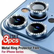 Yezodawee Phone 18 Pro Max/Phone 18 Pro/11-17 Pro Max 相機鏡頭保護貼，鑲鑽閃亮款，9H 防爆鋼化玻璃金屬邊框，5D 全景貼合，防刮/防水/防指紋，適合夜間攝影、戶外探險禮物、生日禮物，適合家人與朋友，閃亮水晶鏡頭保護貼，手機配件，防震防摔，全方位保護--1組(3片) - 藍色 - 查看 2