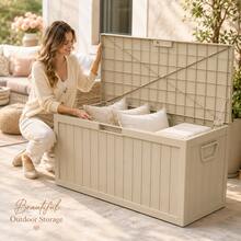 75 Gallon Outdoor Storage Deck Box With Wheels, Large Patio Storage Chest For Cushions, Garden Tools, Pool Accessories And Toys, Beige - 1 - View 4