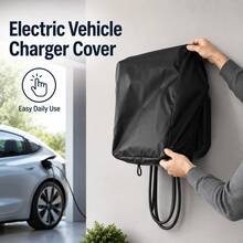 1pc Electric Vehicle Charging Station Cover - Black/Silver, Heavy Duty 300D Oxford Fabric, Drawstring Bottom Design, Suitable For Tesla Charger Base, EV Charger Plug, Flo EV Charger (Cover Only) - Multicolor - View 4