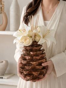 1 buah Vas Resin Kerucut Pinus Gaya Cottagecore, Vas Bunga & Diffuser Reed 2-in-1, Wadah Dekorasi Tekstur Cokelat Vintage untuk Kamar Tidur, Kamar Mandi, Ruang Tamu, Dekorasi Rumah, Hadiah - Botol diffuser berbentuk kerucut pinus - View 5