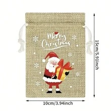 56/62/74pcs Christmas Gift Drawstring Burlap Bags(With Tags), Candy Snack Storage Packaging Bags, Gift Bags, Party Holiday Decoration Drawstring Pouches, Small Cloth Bags With Santa Claus, Christmas Tree, Snowman, Reindeer Designs - Style B - View 5