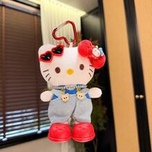 1pc Sanrio Hello Kitty Plush Bag Charm, Cute Fashion Glasses Doll Pendant With Corduroy Overalls, Adorable Cartoon Handbag Backpack Wallet Decoration, Soft Filled Collectible, Birthday Gift For Women And Girls, Multiple Colors - Multicolor - View 8