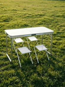 Aluminum Alloy Folding Table Set, Foldable For Storage, Lightweight And Stable; Matched With Portable Folding Stools, Multi-Functional For Outdoor Camping, Market Vending, Home Use And Office Work - A - View 7