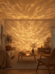 1pc Round Projection Light, Night Light, LED Light With Rotating Water Wave Dynamic Effect, USB Powered, 7 Colors And 16 Colors Optional, 16 Colors With Remote Control, Suitable For Room, Living Room, Bedroom Decoration, Room Decor - Multicolor - View 2