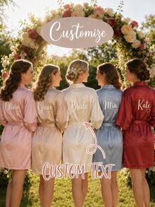 Bata de novia de satén personalizada, diseño de media manga, bata de dama de honor y novia personalizada, bata de satén personalizada, bata de dama de honor para prepararse, bata de fiesta de boda, talla M/L/XL/XXL - Multicolor - Ver 3