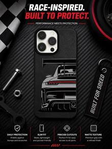1 buah Casing Ponsel Spoiler Balap Keren, Kompatibel dengan iPhone 17 16 15 14 13 12 11 Pro Max, Warna Solid, Cetakan Garis Merah Lampu Belakang Mobil Sport, Casing Ponsel TPU Tekstur Matte Hitam Tahan Guncangan - Hitam - View 2