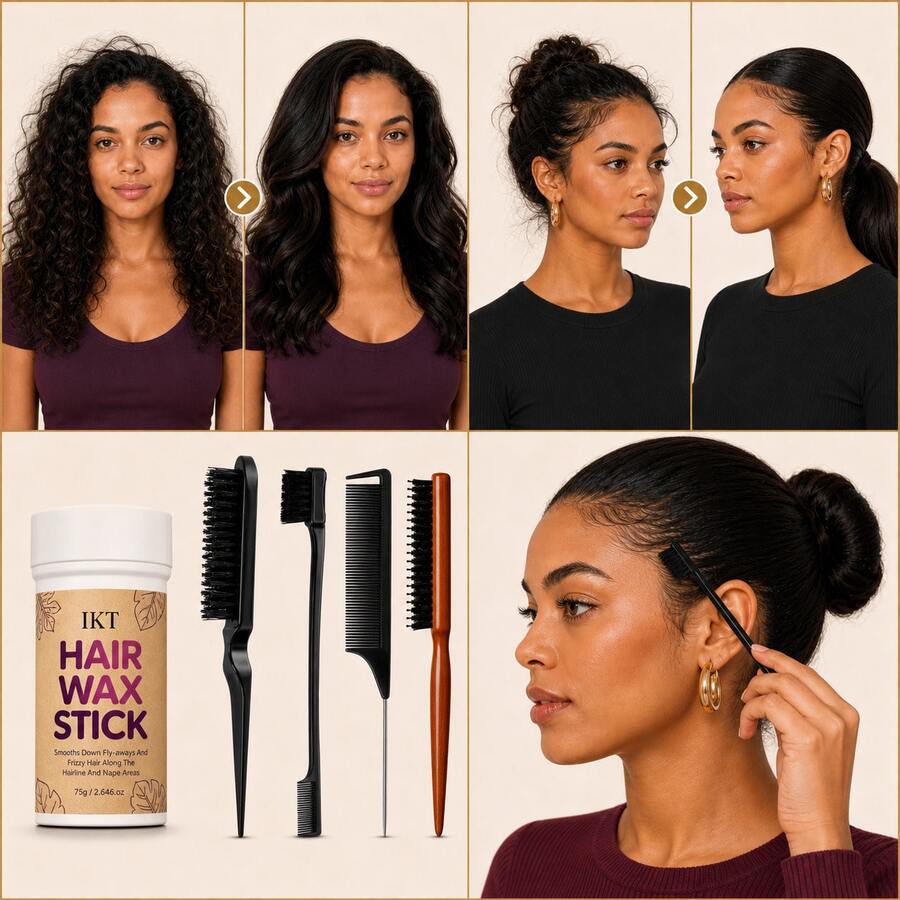 IKT Hair Wax Stick untuk Penataan Wig yang Halus, Stik Penataan Rambut Tidak Berminyak, Mengatasi Masalah Rambut Kusut dan Berantakan, Stik Gel Rambut - Dirancang untuk Wanita, Cocok untuk Semua Jenis Rambut untuk Mengatasi Rambut Kusut, Digunakan untuk Menata Ujung Rambut, Segar dan Tidak Berminyak, Penataan Rambut - Beraneka warna - View 1
