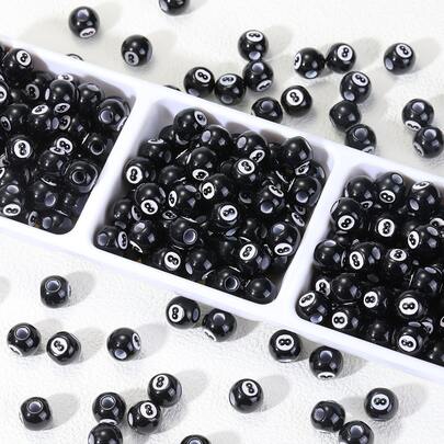 50pcs Black Shaped Large Hole Beads DIY Accessories, Glossy Design Beaded Components For Bracelet, Necklace, Phone Chain, Keychain DIY Crafts, Back To School Season Creative Handmade Materials