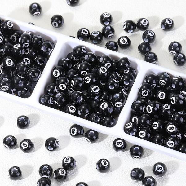 50pcs Black Shaped Large Hole Beads DIY Accessories, Glossy Design Beaded Components For Bracelet, Necklace, Phone Chain, Keychain DIY Crafts, Back To School Season Creative Handmade Materials