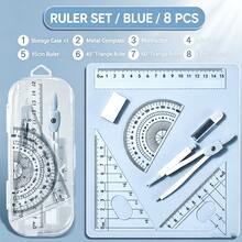 8-Piece Student Math Geometry Drawing Set With Compass And Ruler, Classroom Use, Anti-Drop Thickened Transparent Storage Box Packaging, Includes Straight Ruler, 2 Triangle Rulers, Protractor, Metal Drawing Compass, Eraser, Compass Replacement Lead, Complete Drafting Tool Set, Portable Stationery Combination For Primary And Secondary Students Classroom Lessons, Midterm And Final Exams, Math Homework Drawing - Drawing Set - View 8