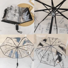 全自動開關 PVC 透明傘，8 根傘骨防風透明折疊傘，適合雨天戶外使用 - 塗鴉彩繪 - 查看 16