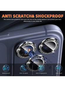 1 Set (3pcs) Glitter Black Camera Lens Protector Film For IPhone 17/16/15/14/13/12/11 Pro Max, [Anti-Drop][Compatible With Phone Case][Easy Installation] Camera Screen Protector Film Accessory- - Black - View 3