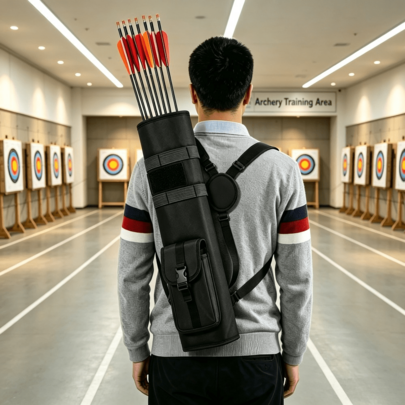 Archery Back Canvas Arrow Quiver Arrow Holder Shoulder Hanged Target Shooting Quiver For Arrows With Front Pockets