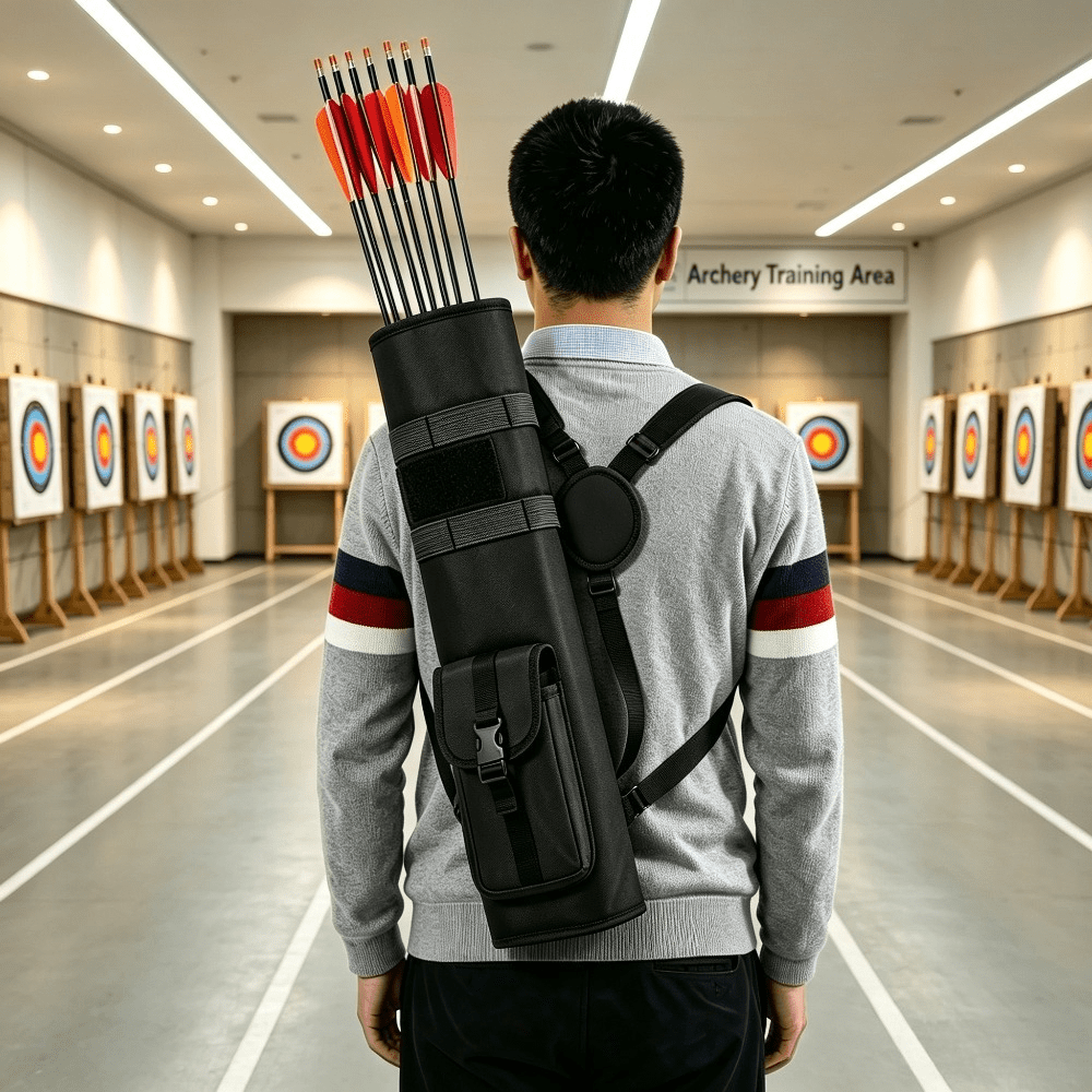 Archery Back Canvas Arrow Quiver Arrow Holder Shoulder Hanged Target Shooting Quiver For Arrows With Front Pockets
