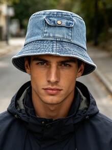 1pc Vintage Denim Short Brim Pocket Hat, Windproof, Sun Protection, UV Protection, 3D Design, Foldable, Fashionable, Versatile, Elegant, Soft And Comfortable, Breathable, Multi-Functional, Flattering, Face-Slimming, Suitable For Beach, Outing, Hiking, Cycling, Travel, Commuting, Outdoor, Street, Dating, Trekking And Various Occasions - A - View 2