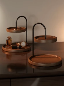 Double-Layer Wooden & Iron Storage Tray, Desktop Decor Display Stand, Suitable For Jewelry, Cosmetics, Keys, Perfume, Bedroom Vanity Countertop Organizer - View 7