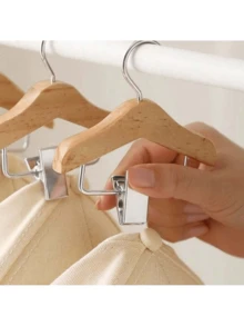 Small Wooden Clothes Hanger With Stainless Steel Clips, Pet Clothing And Accessories Hanging Rack, Polished Finish, Space-Saving Design, Suitable For Hanging Small Items, Bathroom Storage Rack - Multicolor - View 6