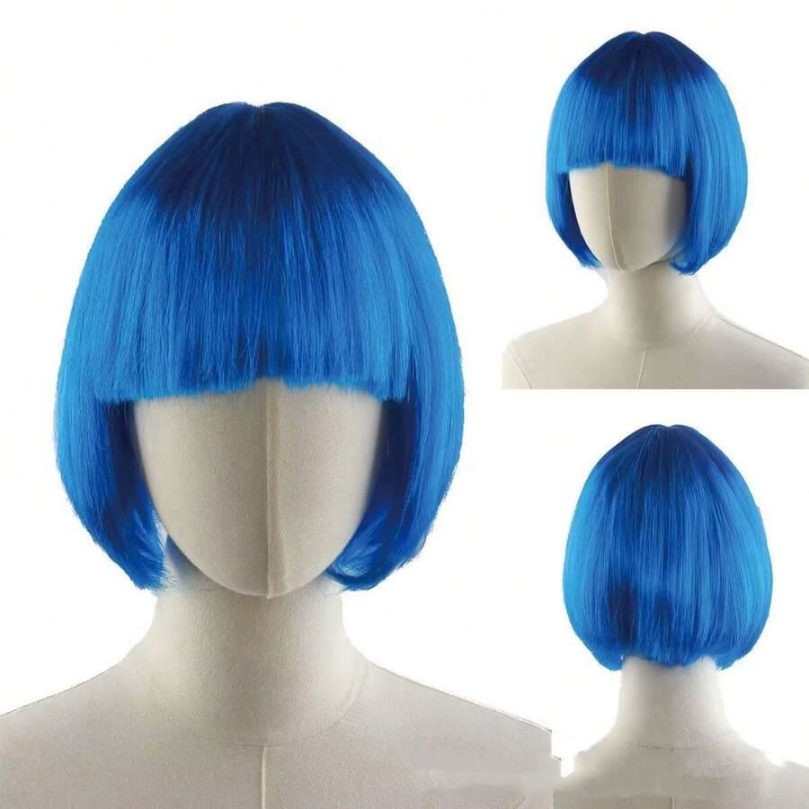 OBOVAY Short Wig With Bangs, Multi-Color Anime Cosplay Wig, Short Straight Synthetic Bob Wig, Blonde Bob Wig With Bangs, Women's Short Blonde Wig, Suitable For Cosplay, Festivals, Anime Conventions, Celebrations, Neon Multi-Color Cosplay - Multiple Styles - View 1