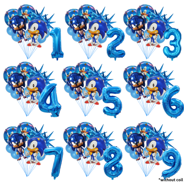 Sonic Blue Spiky Ball Theme Balloons, Suitable For Birthday Party Decoration, Happy Birthday Balloon Set, Perfect Birthday Gift, Gender Reveal Party Wall Decoration Balloon Set